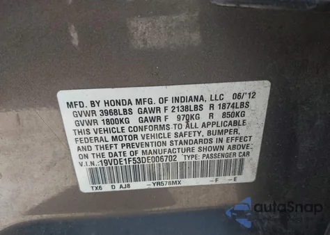 2013 Acura Ilx 2.0L z USA, uszkodzony, nr VIN 19VDE1F53DE006702